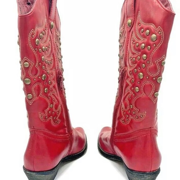 Lime Light Vtg Red Embroidery Studded Cowboy Boots Rare - Picture 8 of 12